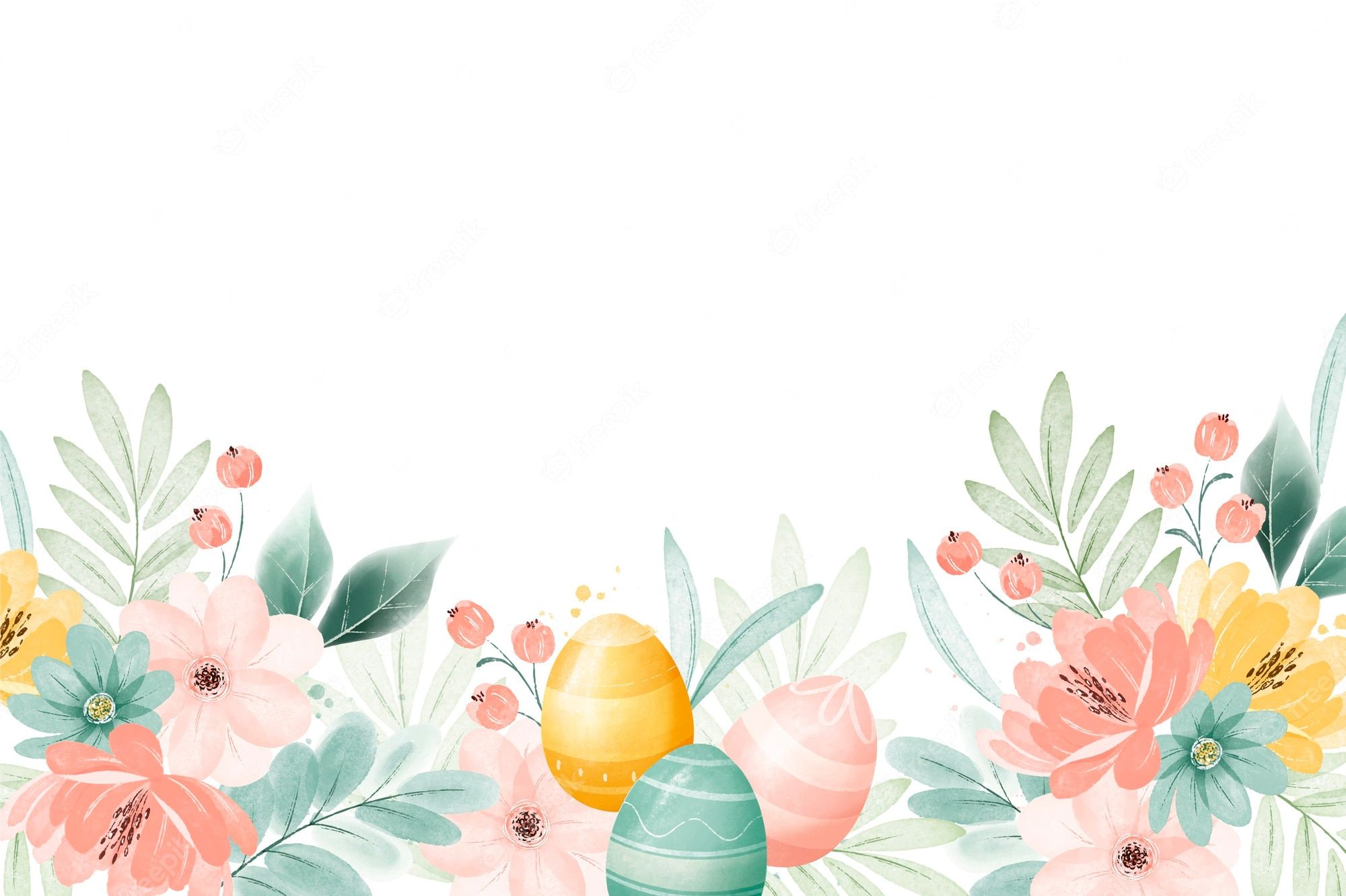 Easter eggs and flowers on a white background - Easter