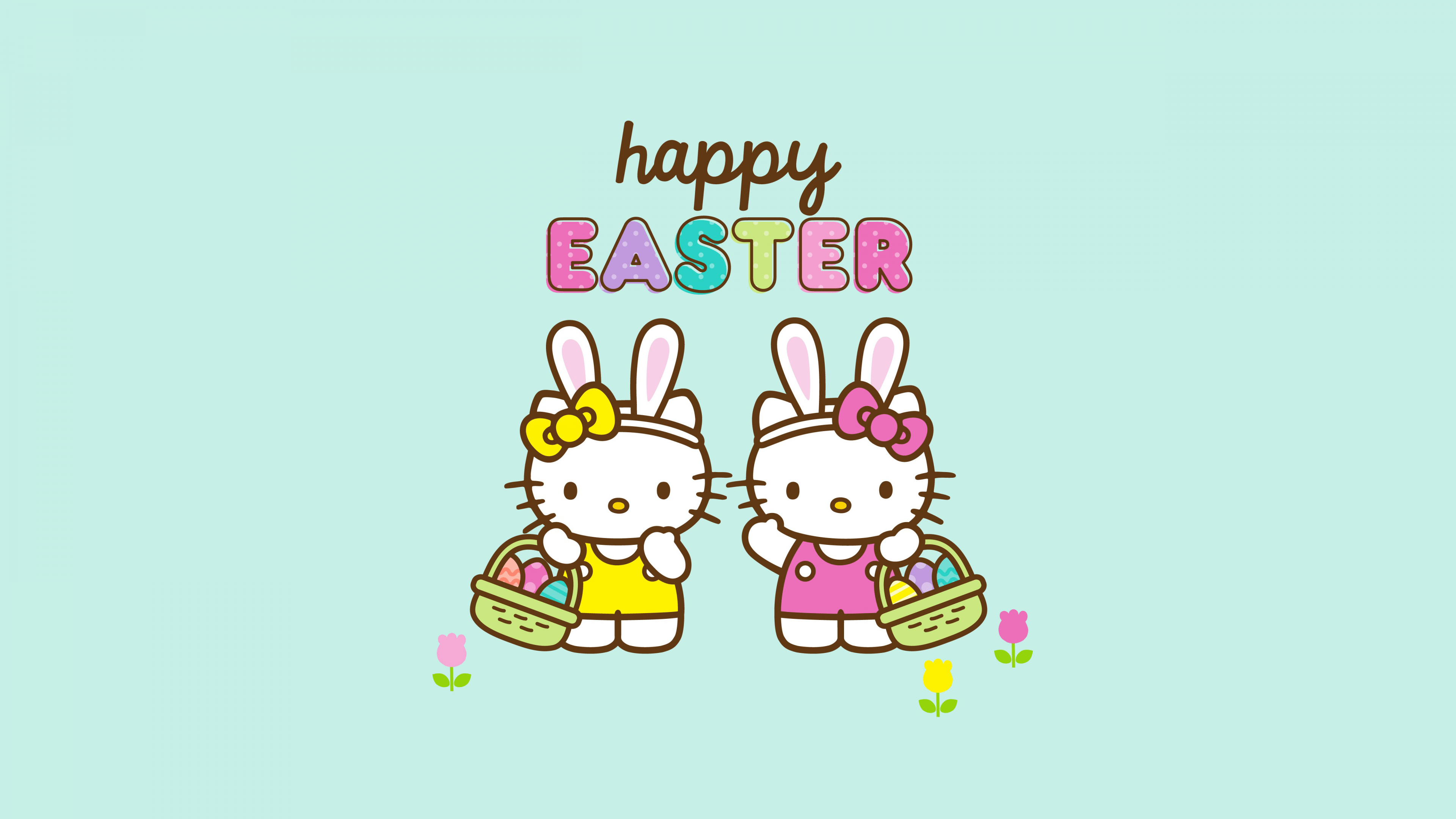 Happy Easter Wallpaper 4K, Cute hello kitties, Celebrations