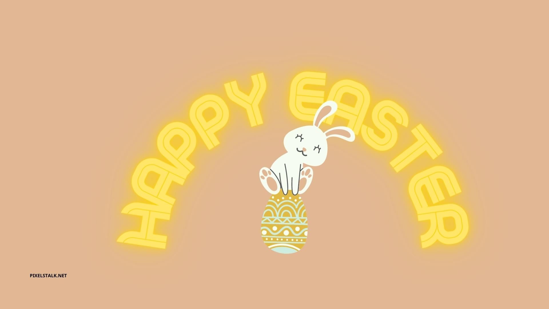 Happy Easter wallpaper with a cute bunny sitting on an egg - Easter