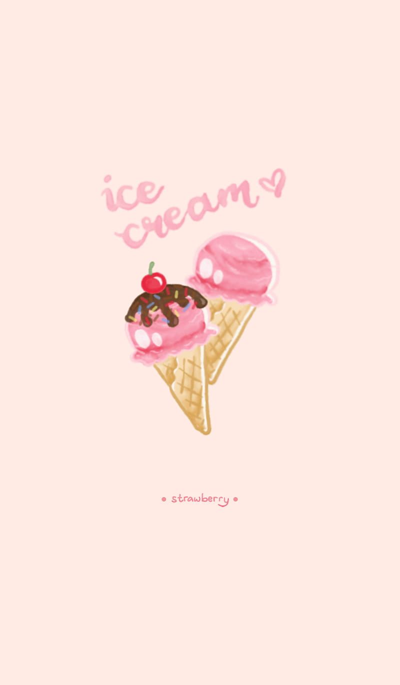IPhone wallpaper of two strawberry ice cream cones on a pink background - Ice cream