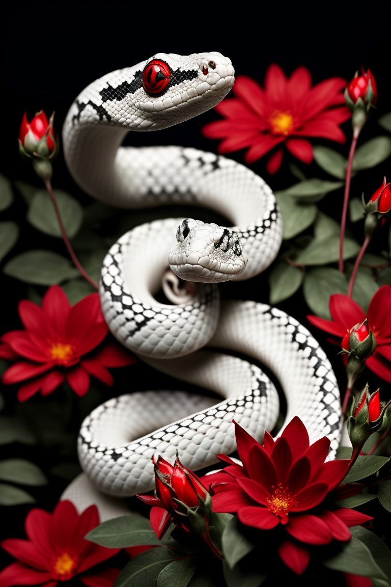 A snake is sitting on top of some flowers - Snake