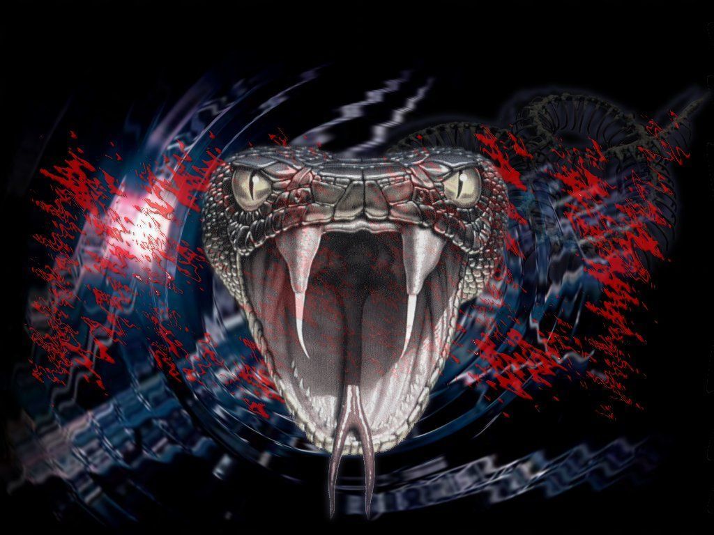 A snake with its mouth open and red blood coming out of it - Snake