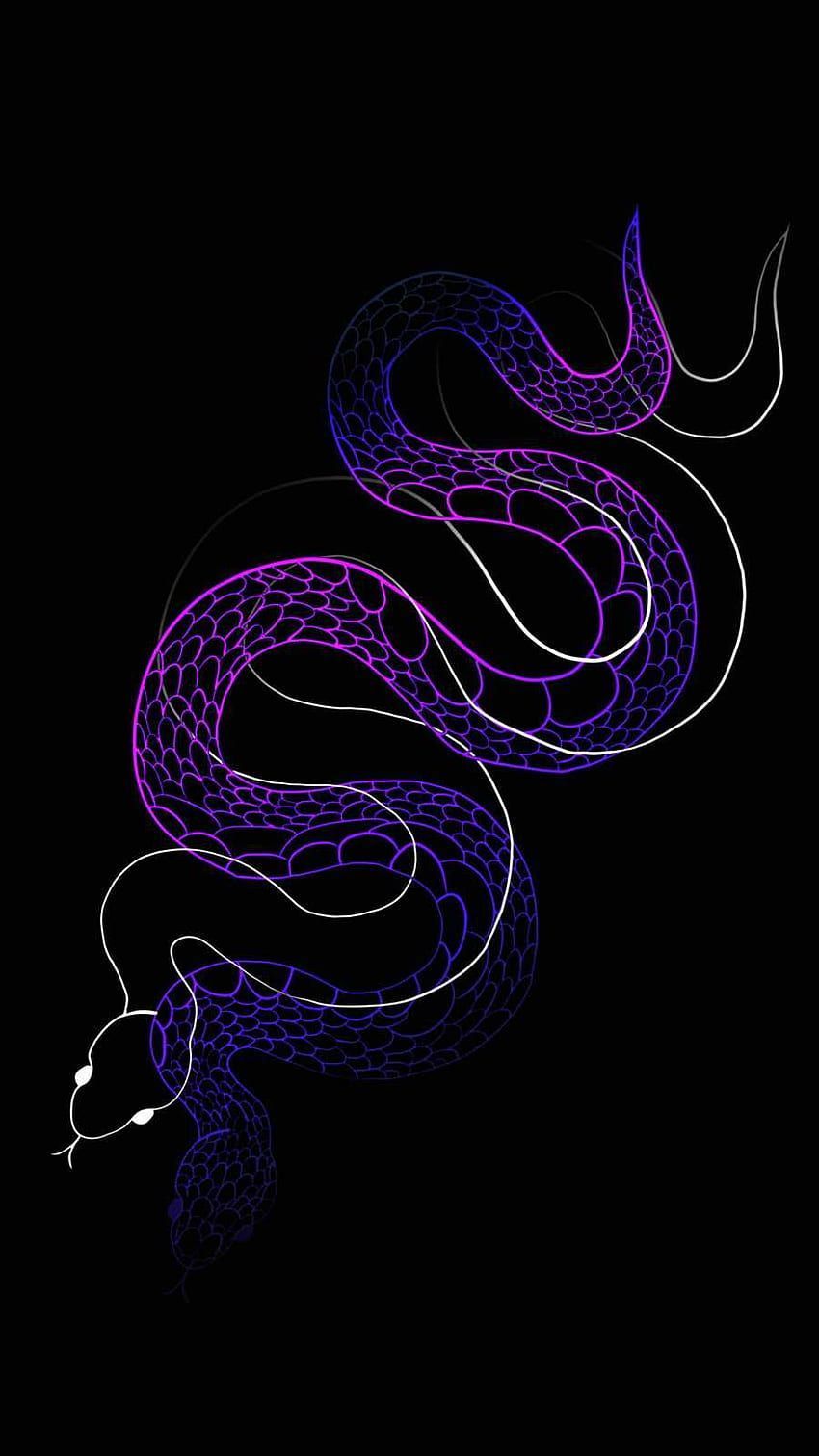A purple snake with blue lines on black background - Snake