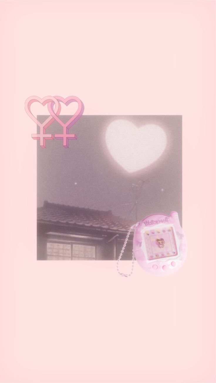 Aesthetic background with tamagotchi, heart, and female symbol - Lovecore