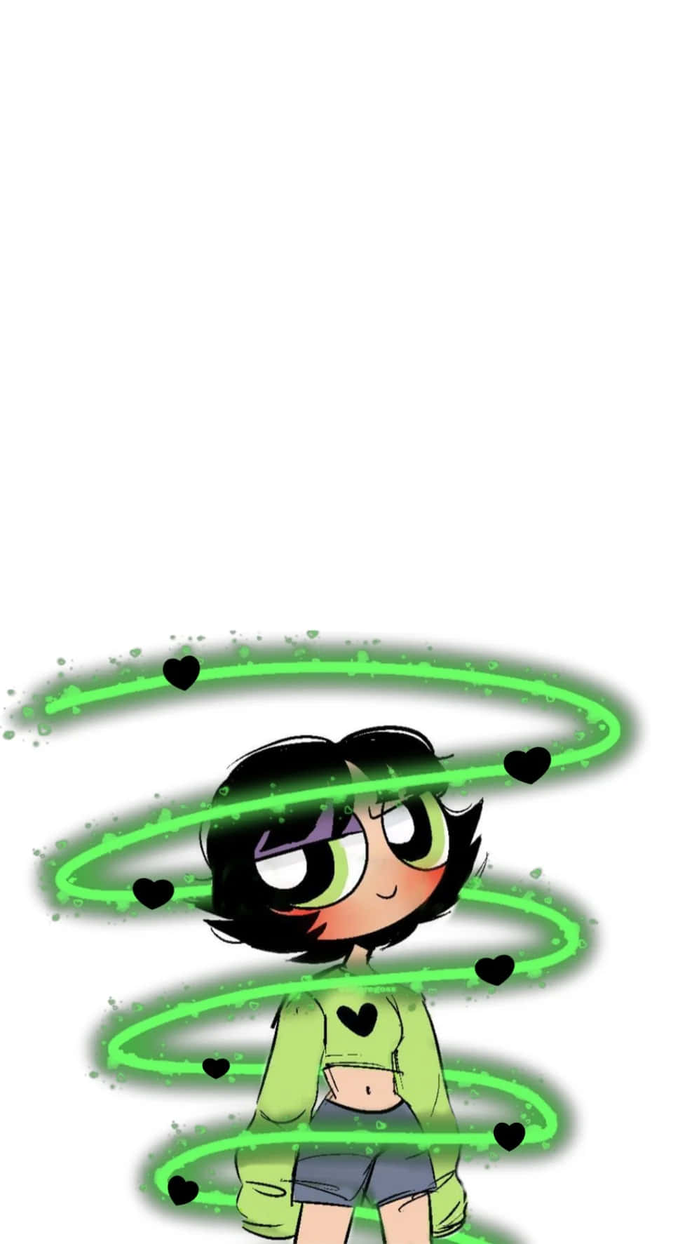 A cartoon girl with green hair and hearts - Buttercup