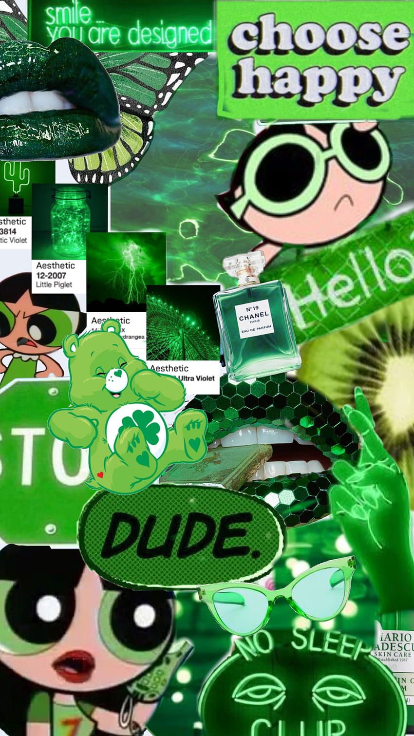 Aesthetic green background with kiwi, dude, and other random things - Buttercup