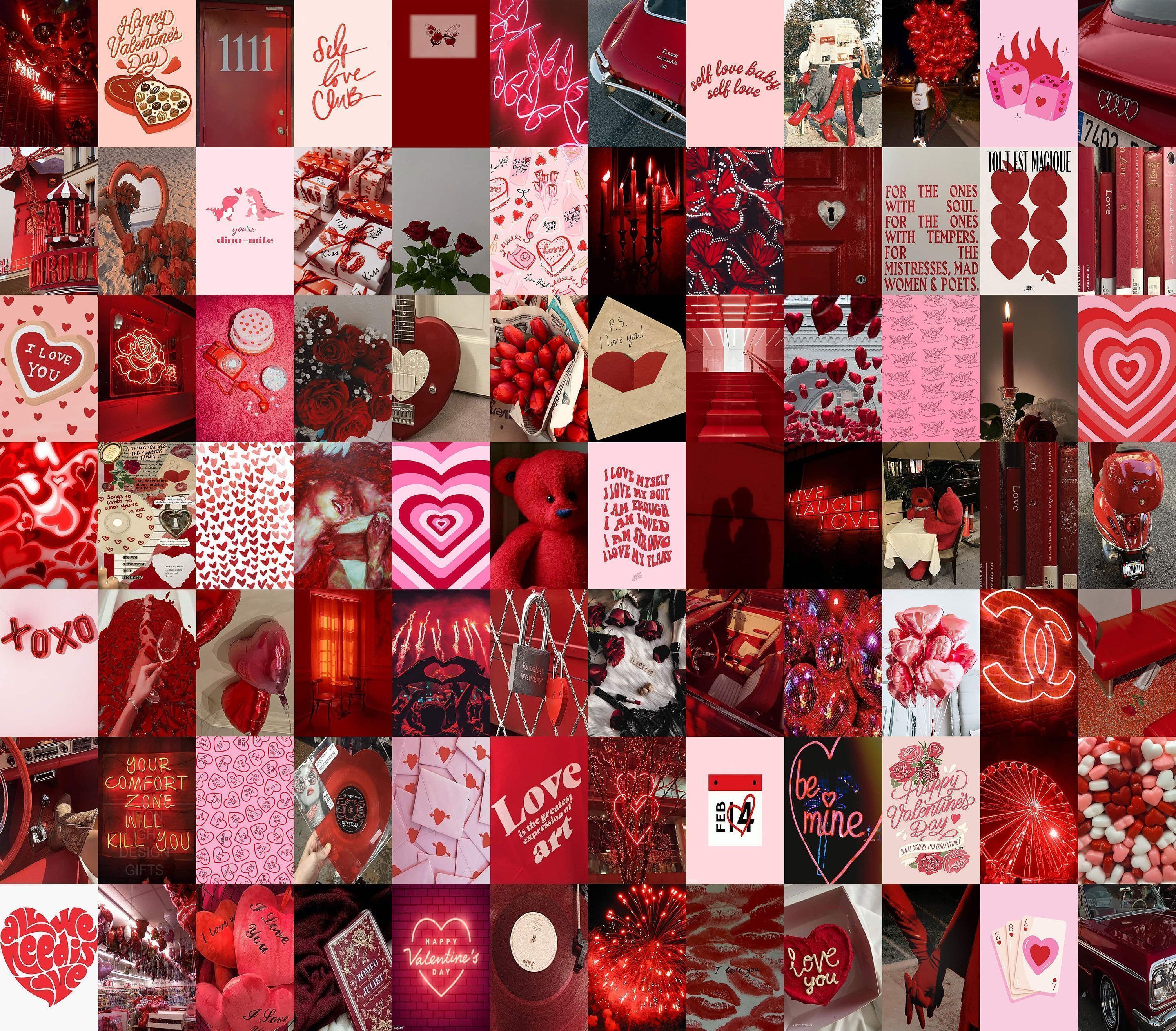 A collage of many red hearts and other items - Lovecore