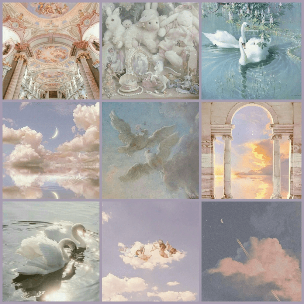 A collage of pictures with swans and clouds - Angelcore