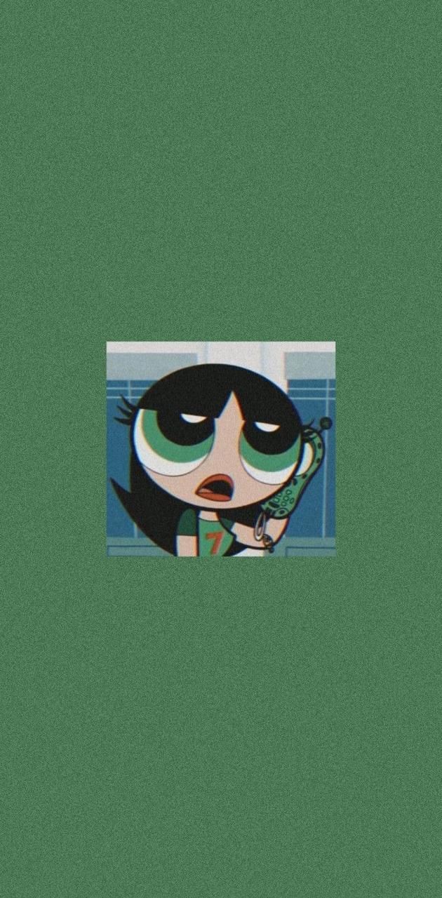 The powerpuff girls are on a green background - Buttercup