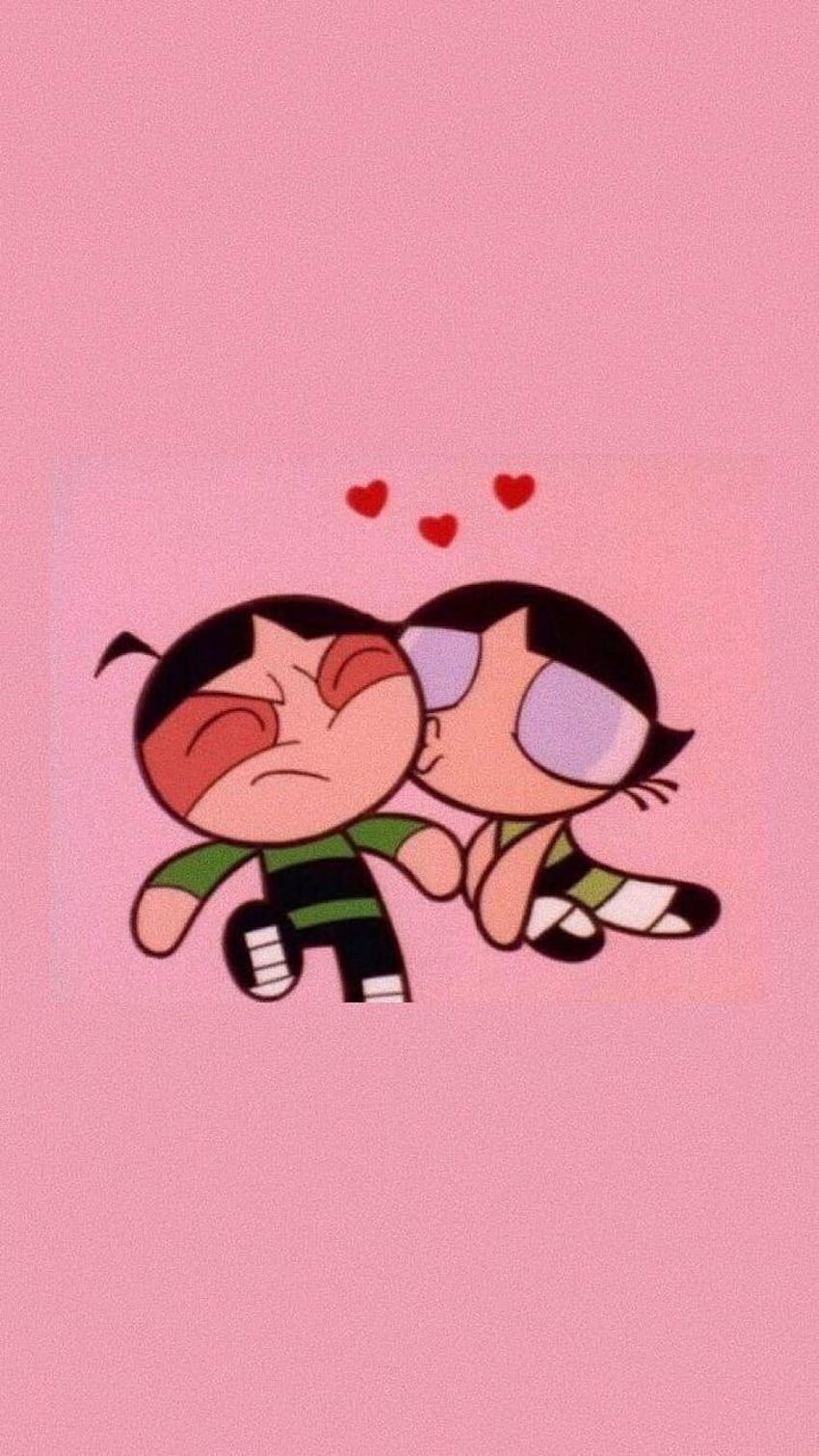 Cute cartoon characters, two characters from the powerpuff girls, pink background, phone wallpaper - Buttercup