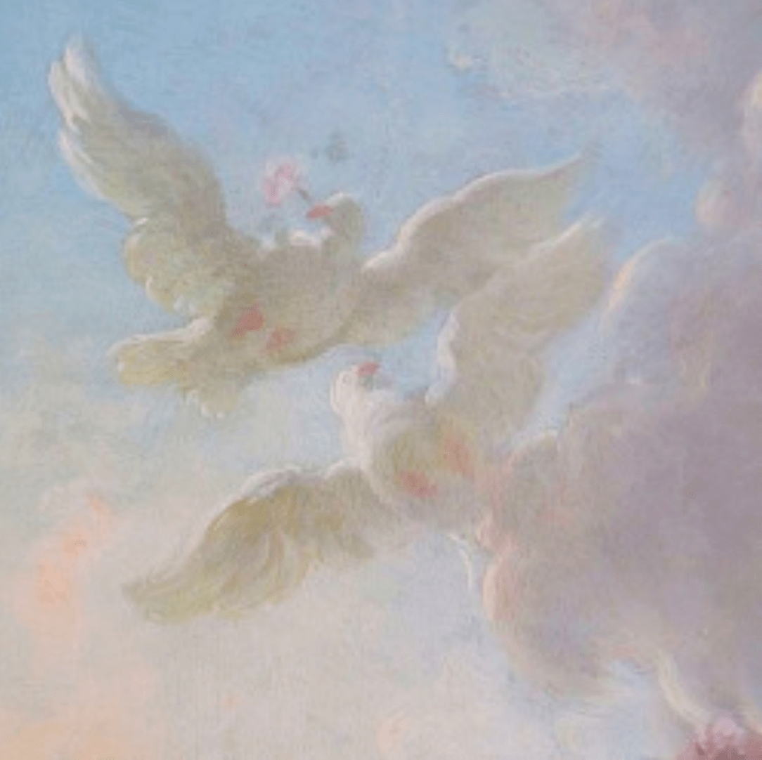 Two white doves flying in the sky. - Angelcore