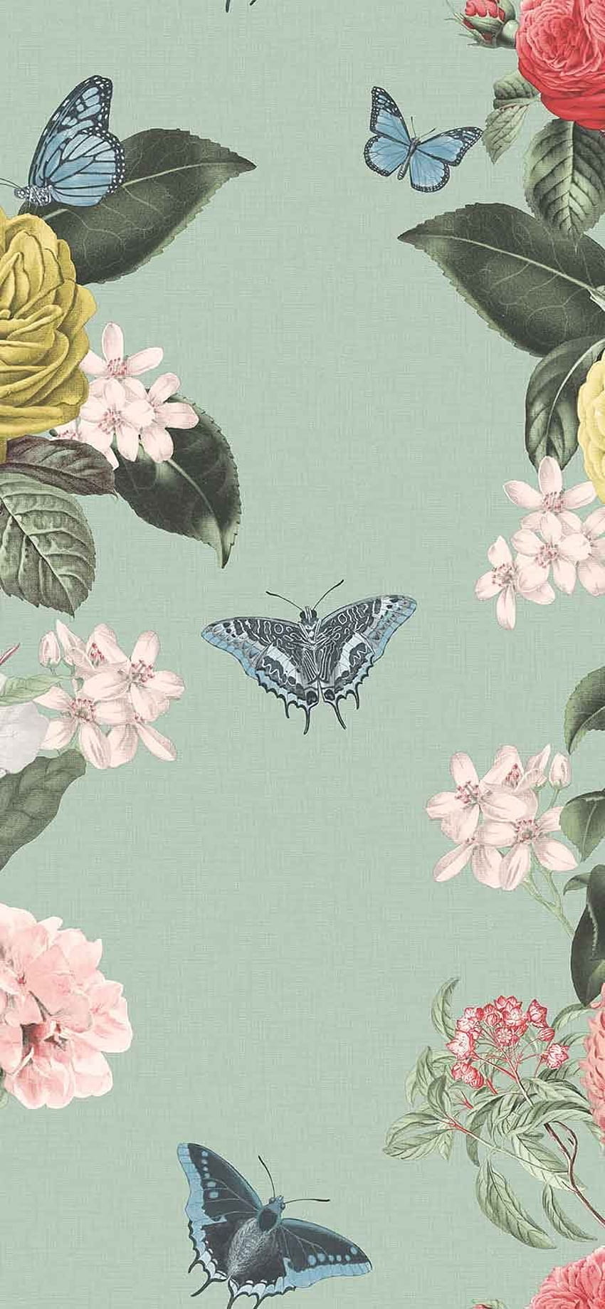 IPhone wallpaper with a pattern of flowers and butterflies - Angelcore