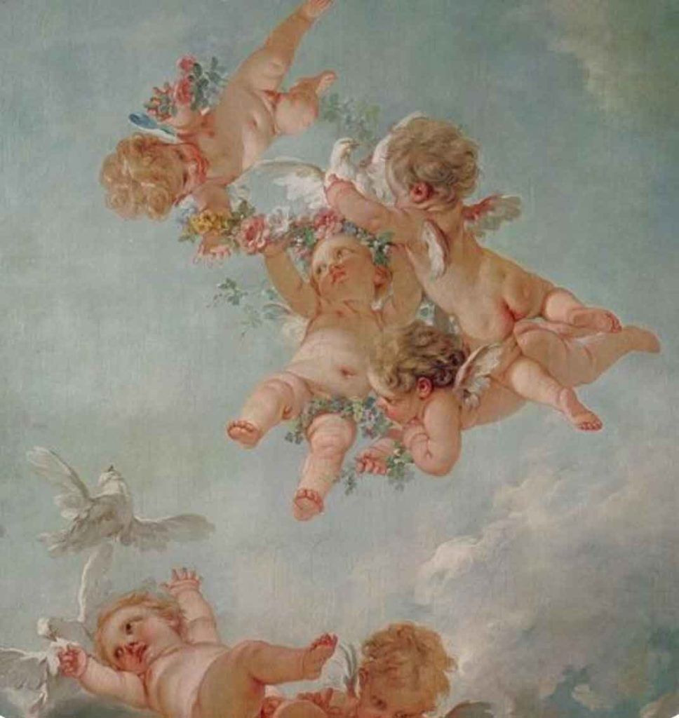 A painting of angels flying in the sky - Angelcore