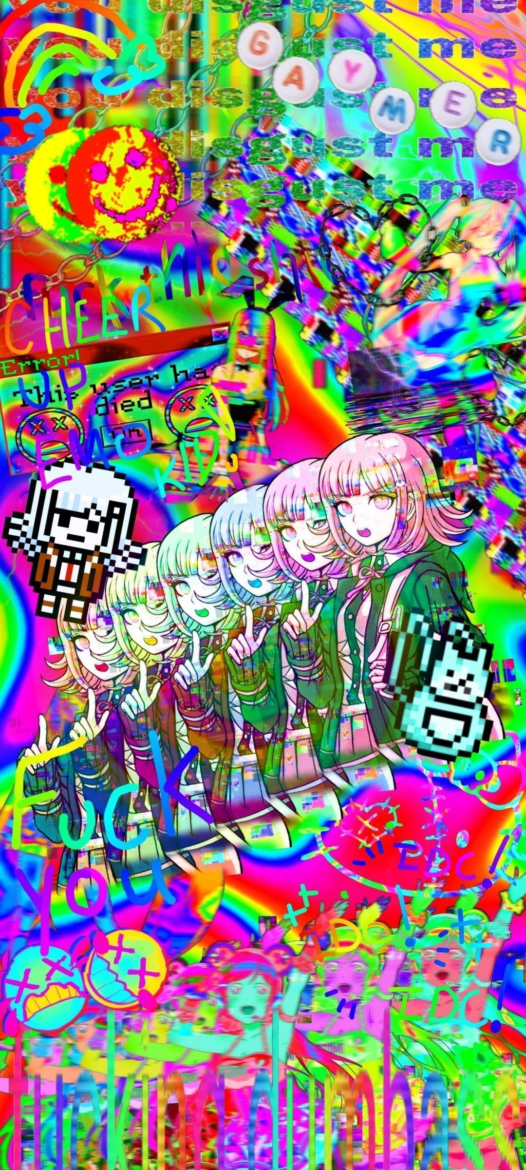 Aesthetic anime wallpaper for phone with anime girls - Glitchcore