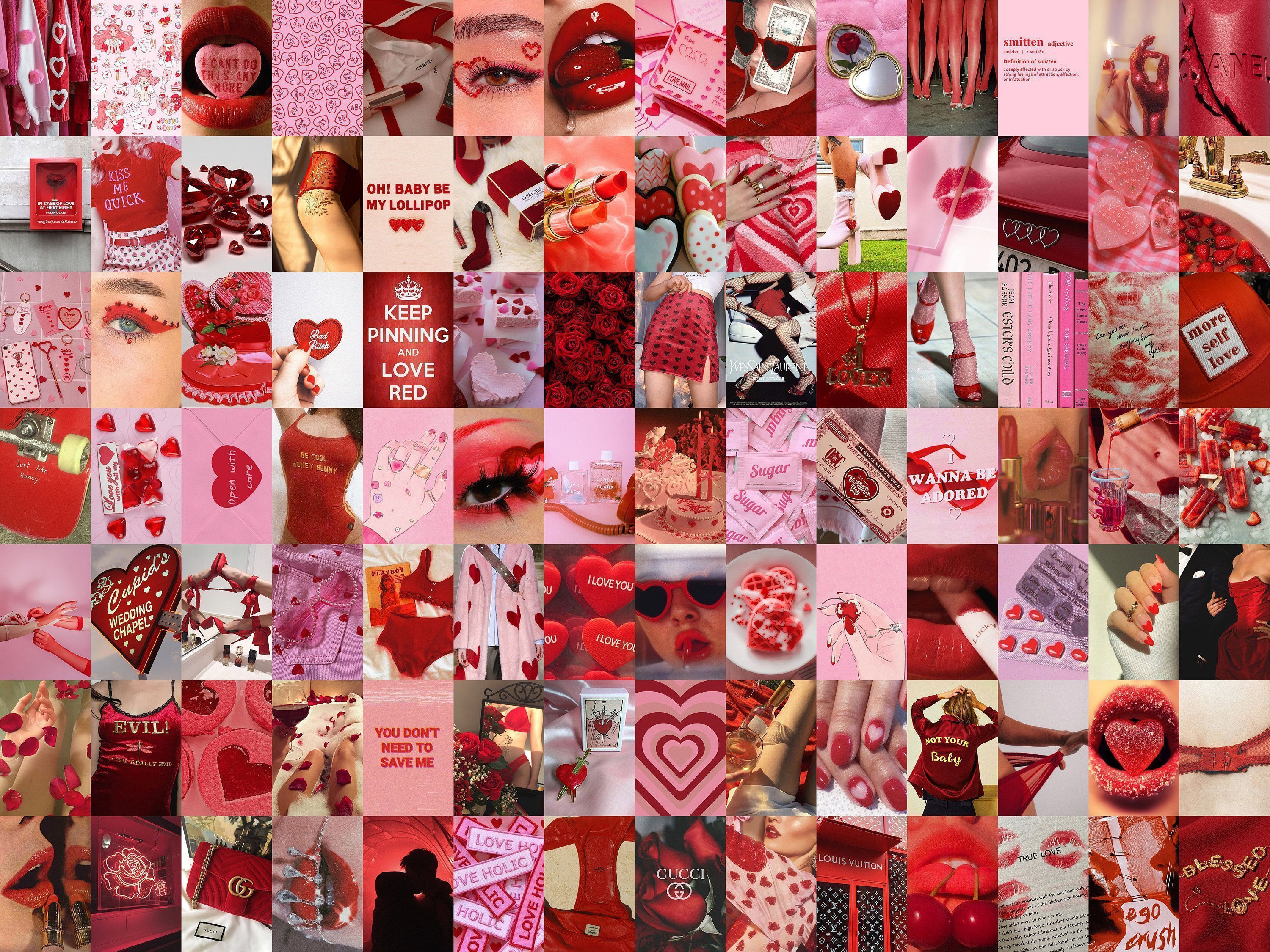 A collage of red hearts and other items - Lovecore