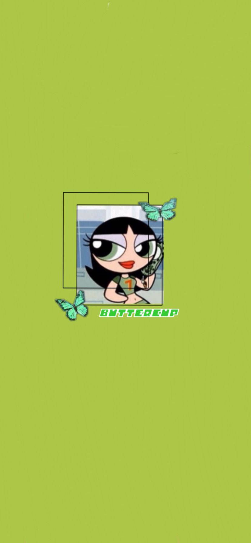 A cartoon character with the words powerpuff girls - Buttercup