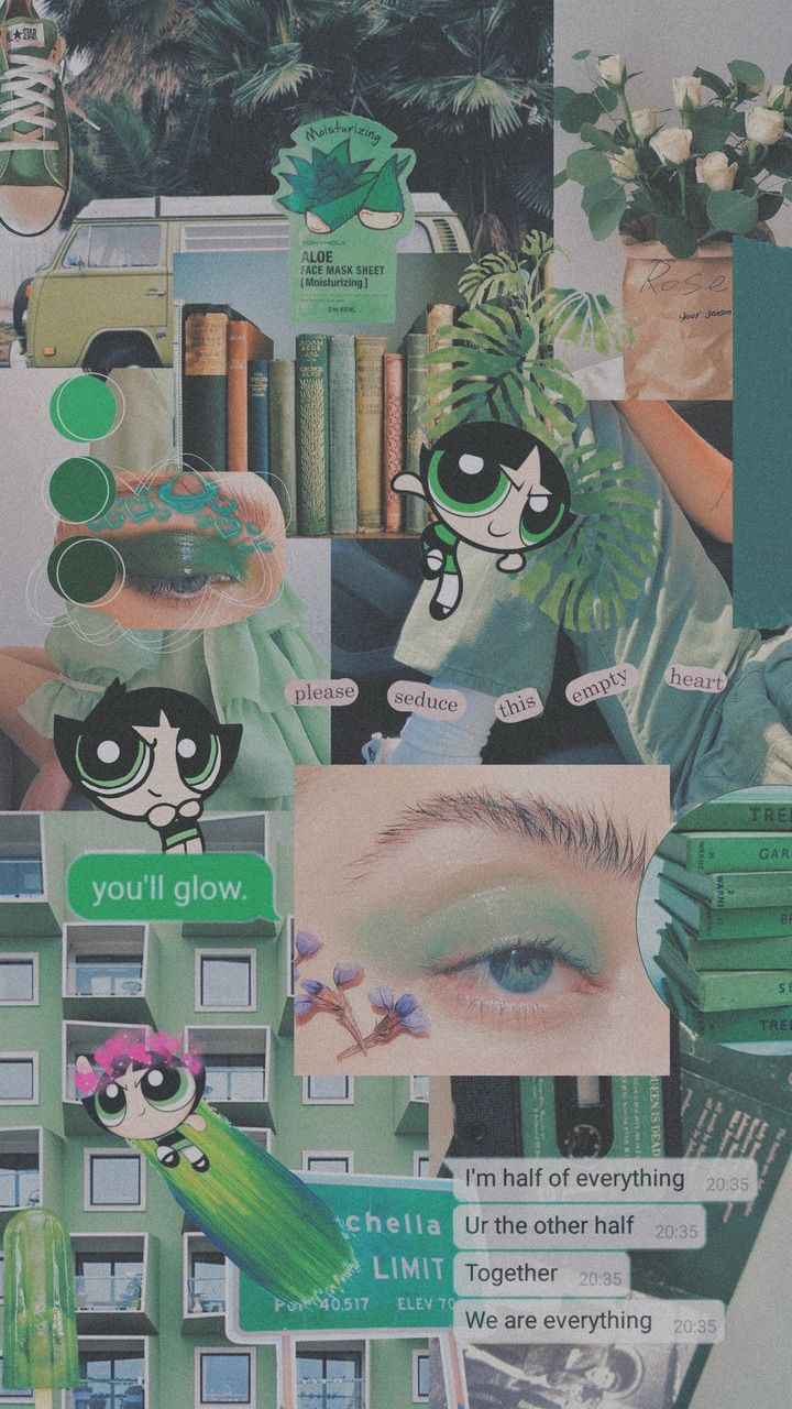 A collage of pictures with the powerpuff girls - Buttercup