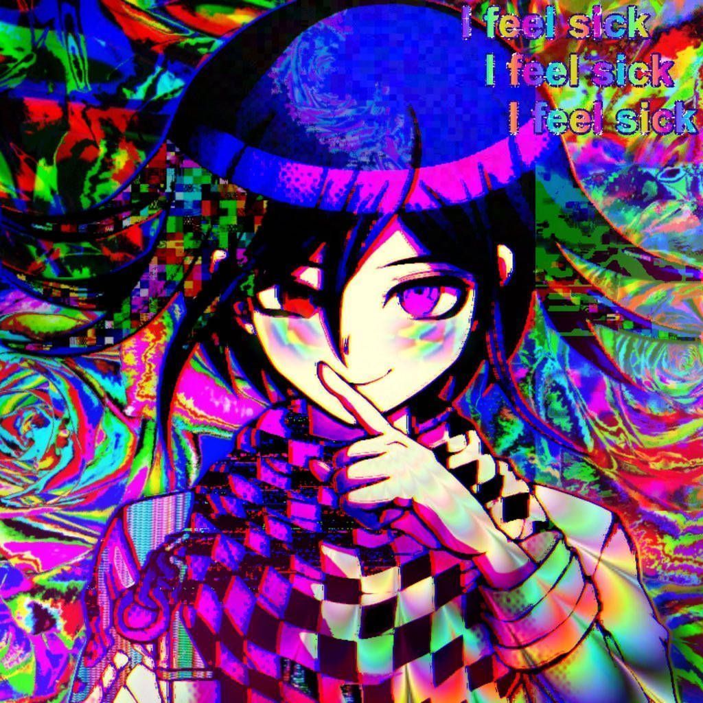 Anime girl with a colorful background and the  - Glitchcore