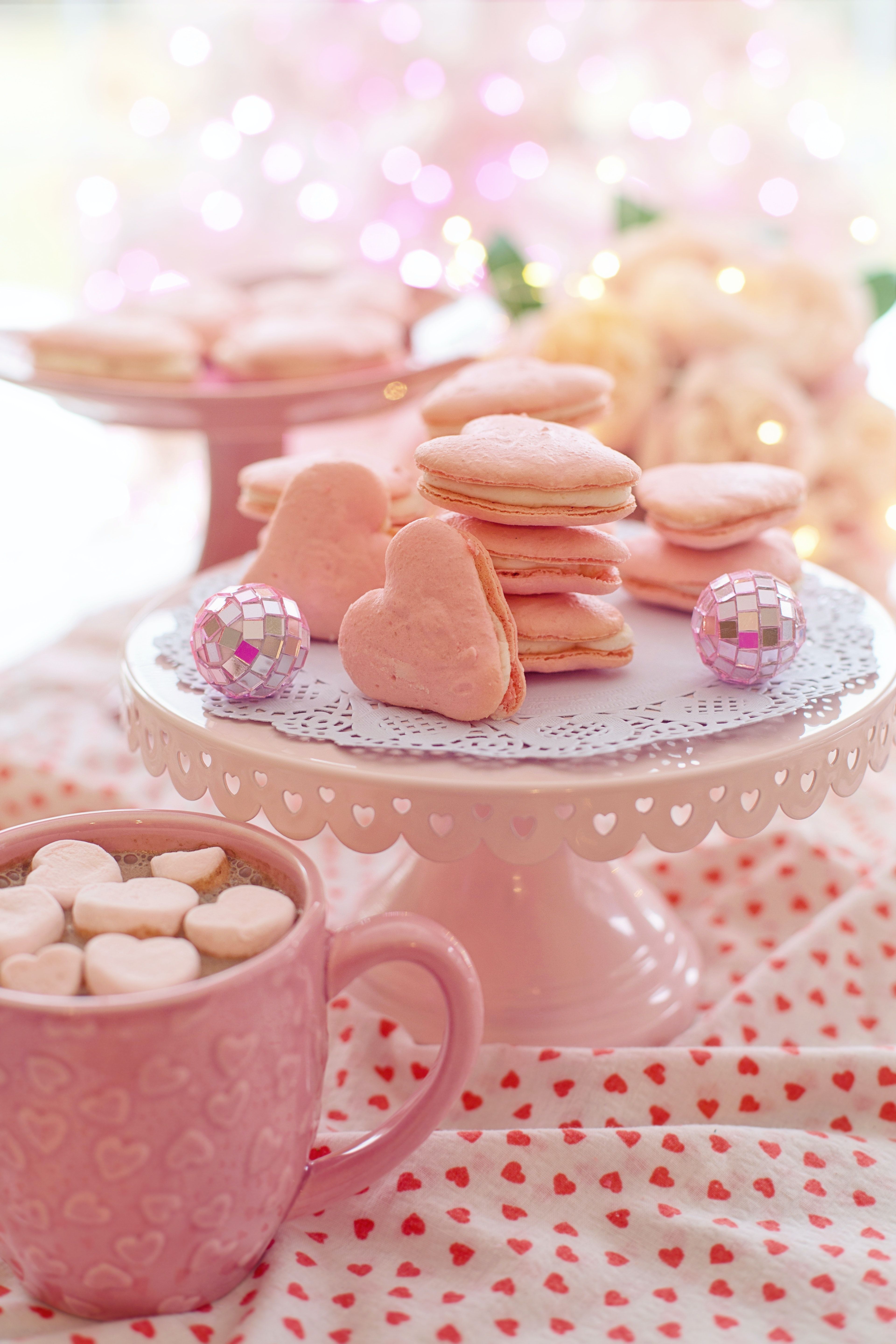 A pink cup of coffee and some cookies - Lovecore