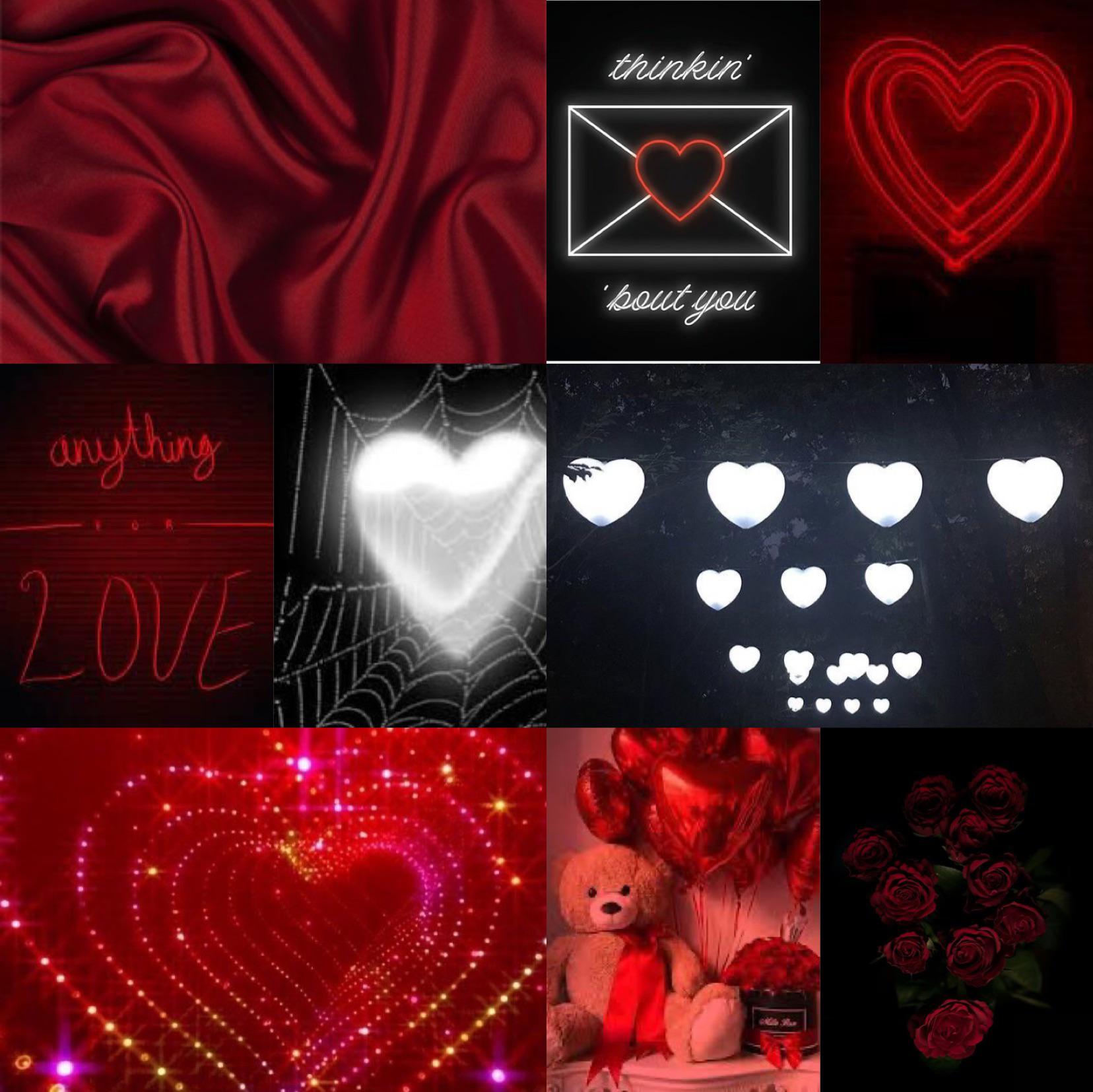 A collage of red and black aesthetic images including hearts, roses, and a spider web. - Lovecore