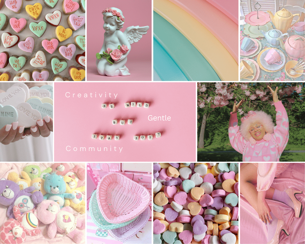 A collage of pictures with candy and flowers - Lovecore