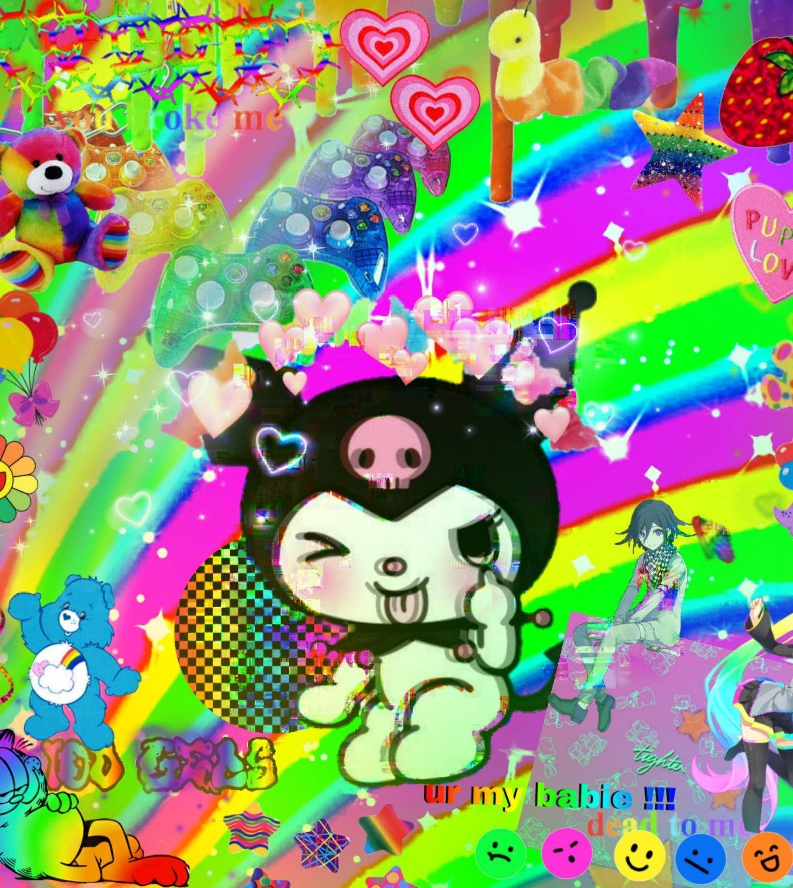 A colorful image with a pig with horns and a rainbow - Glitchcore