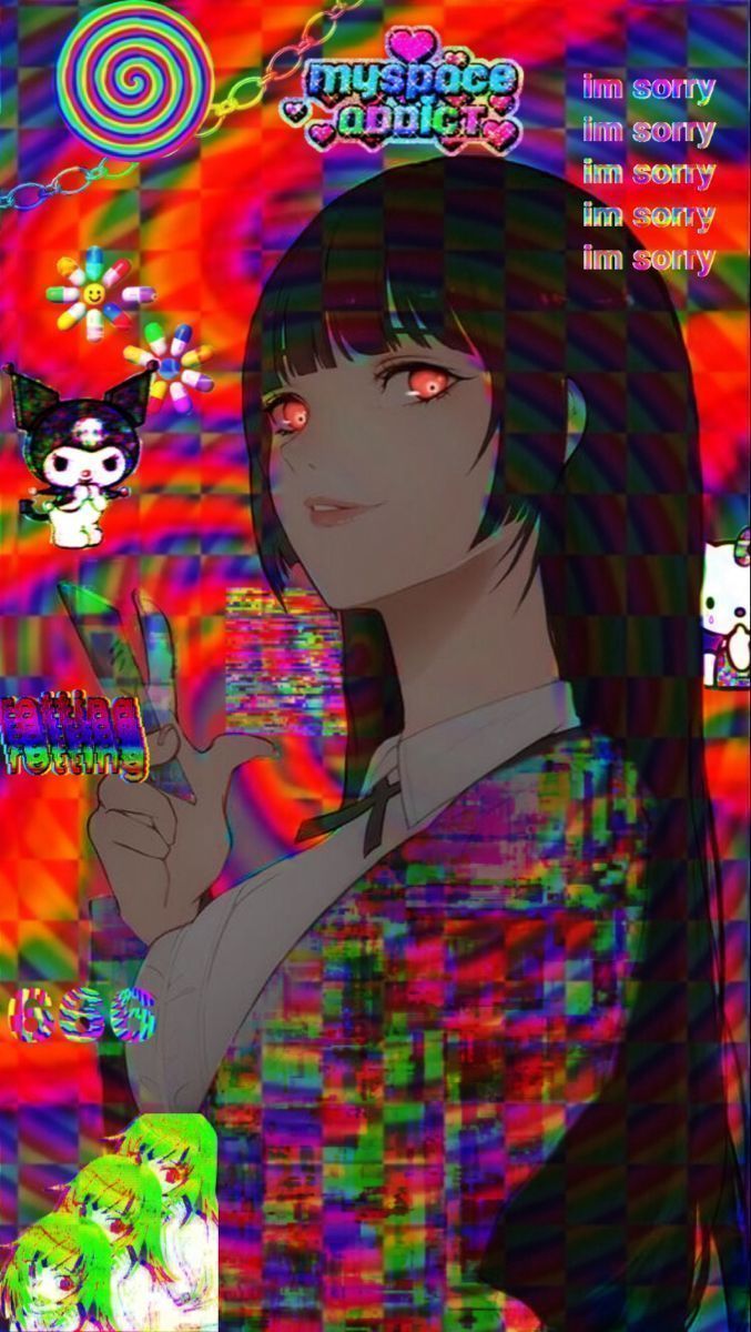 Anime girl with a phone in her hand - Glitchcore