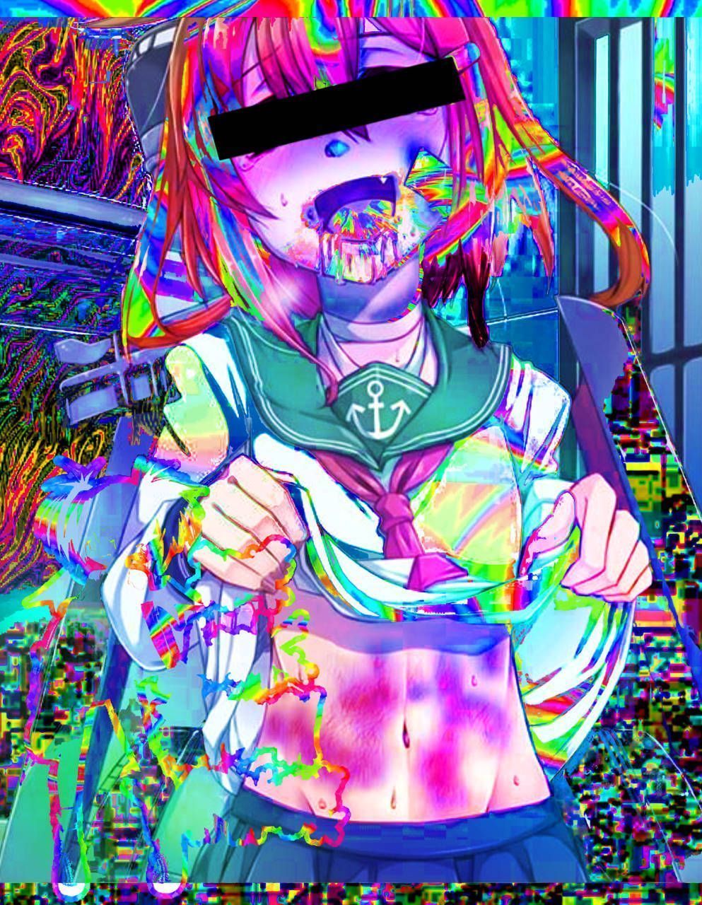 A girl with colorful hair and makeup - Glitchcore