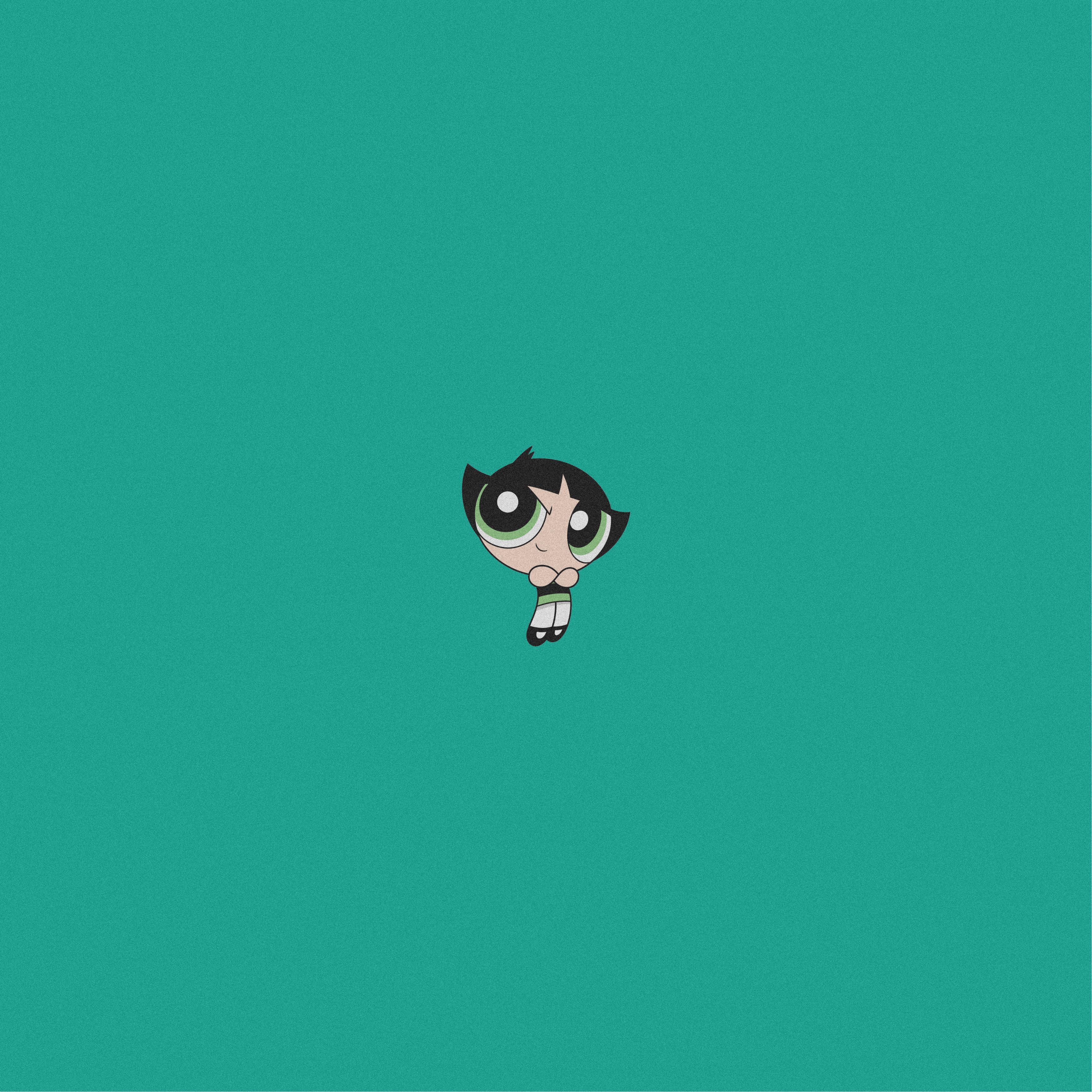 Buttercup from The Powerpuff Girls on a teal background - Buttercup, The Powerpuff Girls