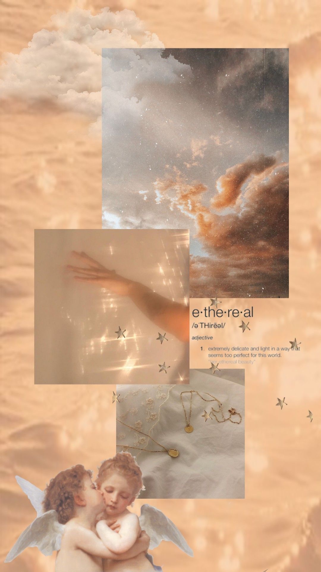 A collage of pictures with clouds and angels - Angelcore