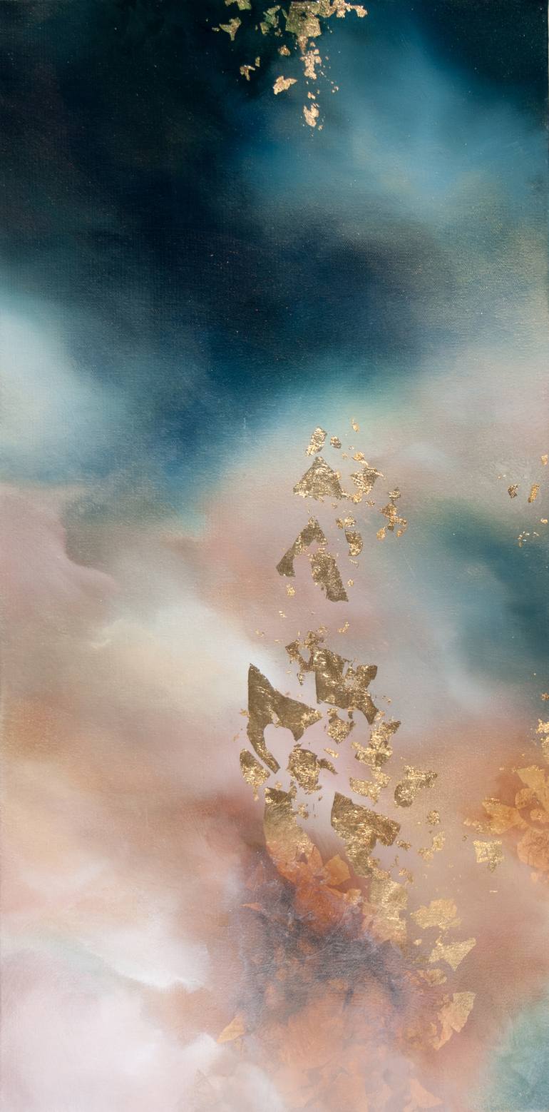 A painting of clouds and water with gold - Angelcore