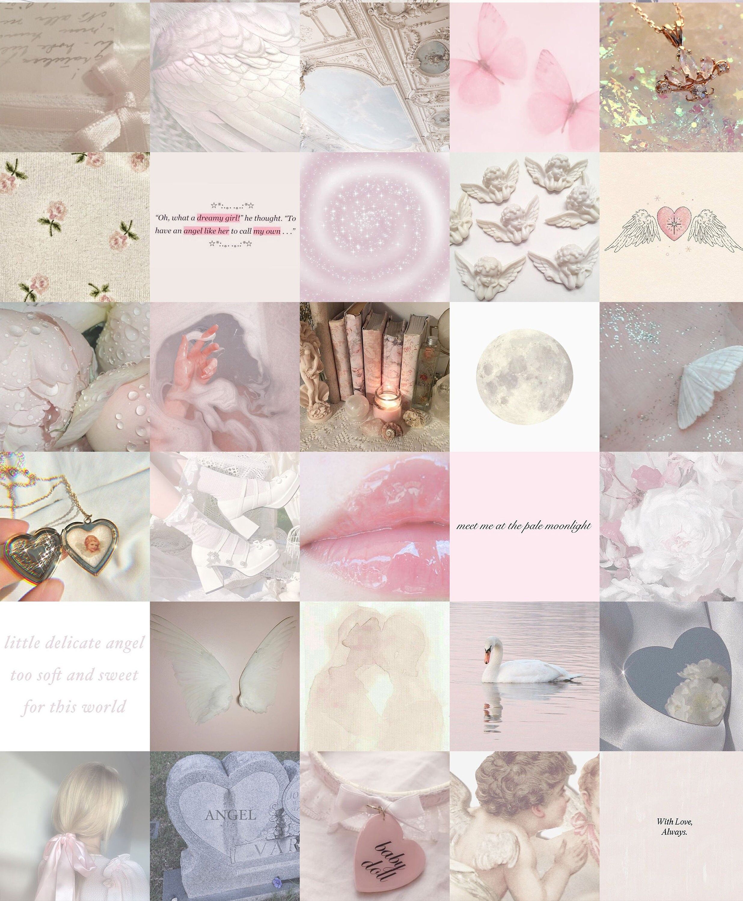 A collage of pictures with pink and white - Angelcore