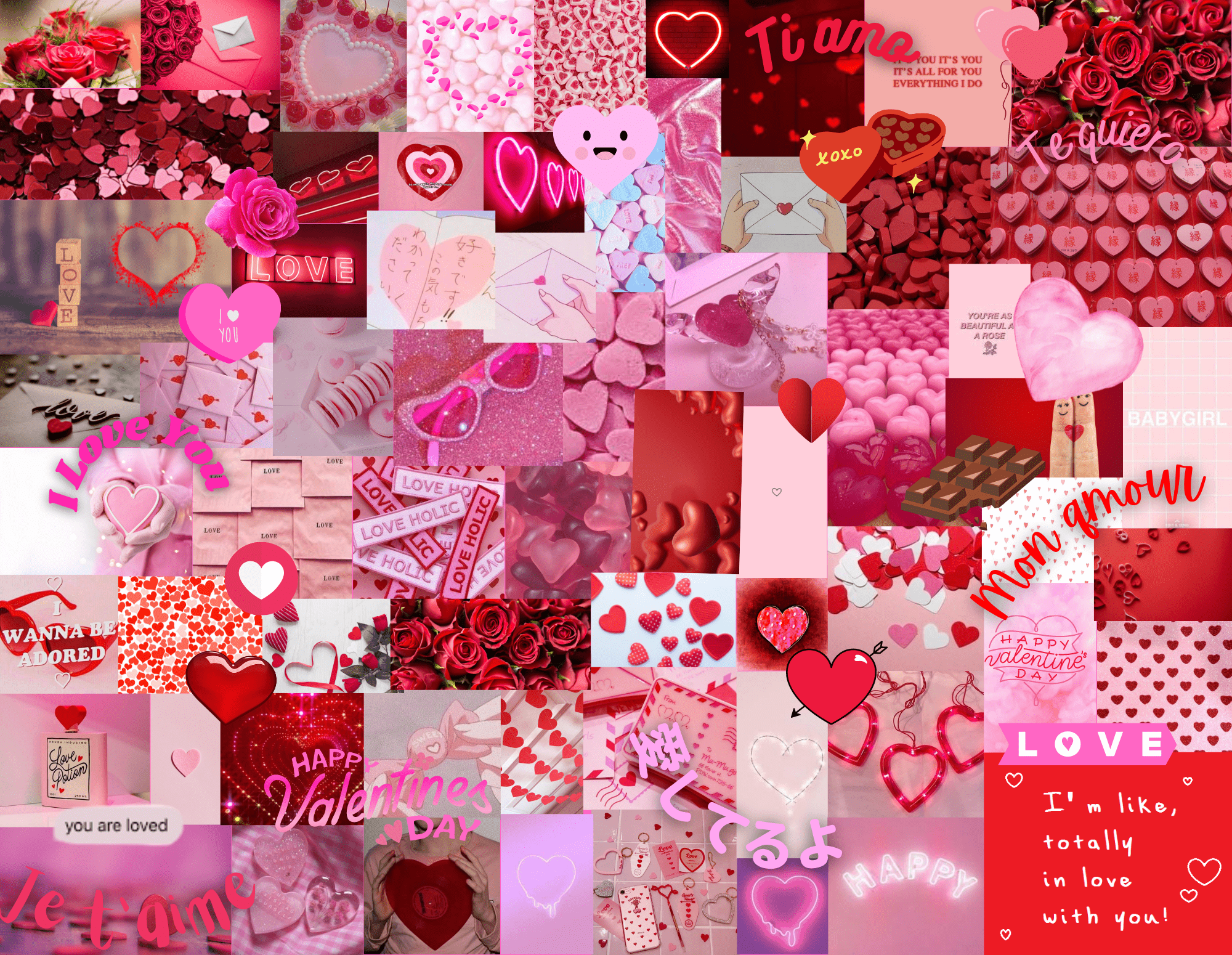 A collage of pink hearts and other items - Lovecore