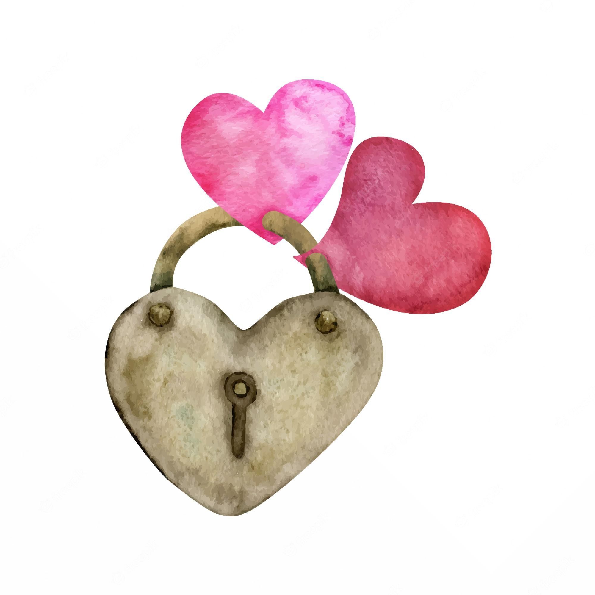 A watercolor painting of two hearts and keys - Lovecore