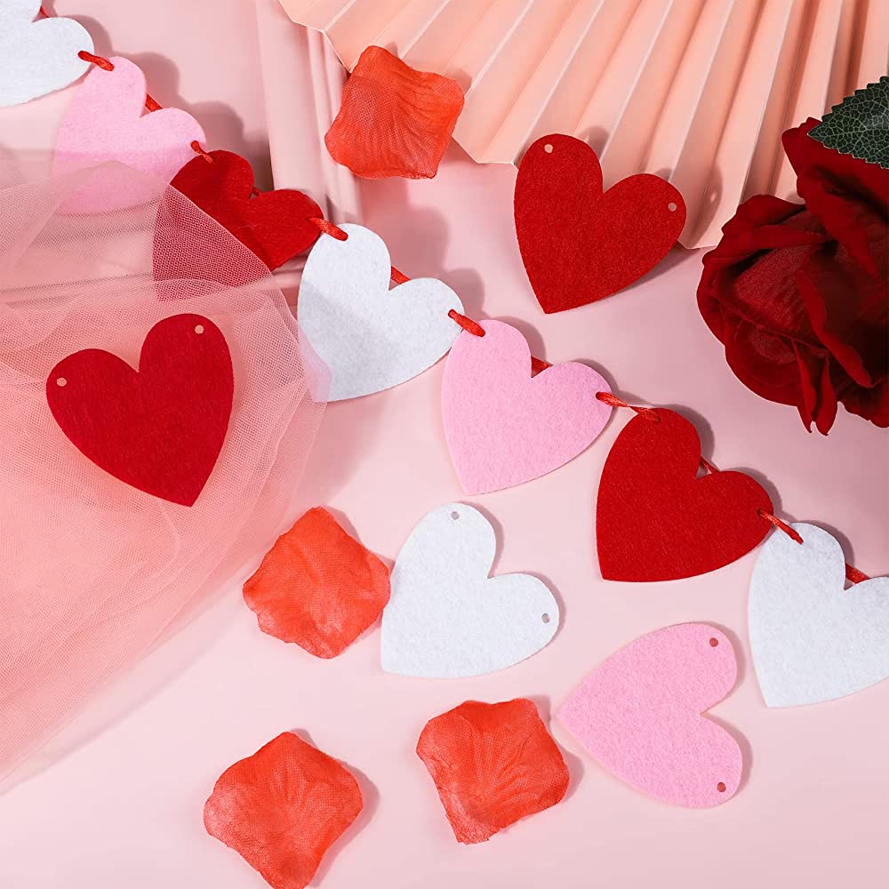 ADXCO 5 Pack Valentines Heart Garland Decorations Felt Heart Banner Hanging Valentines Garland NO DIY for Valentines Decorations, Anniversary, Mantle, Room Decor (Red, White, Pink) : Toys & Games