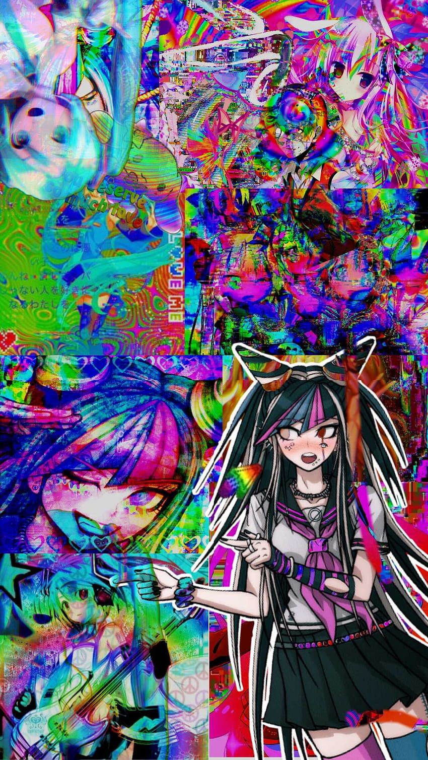 Aesthetic anime background with colorful anime characters - Glitchcore