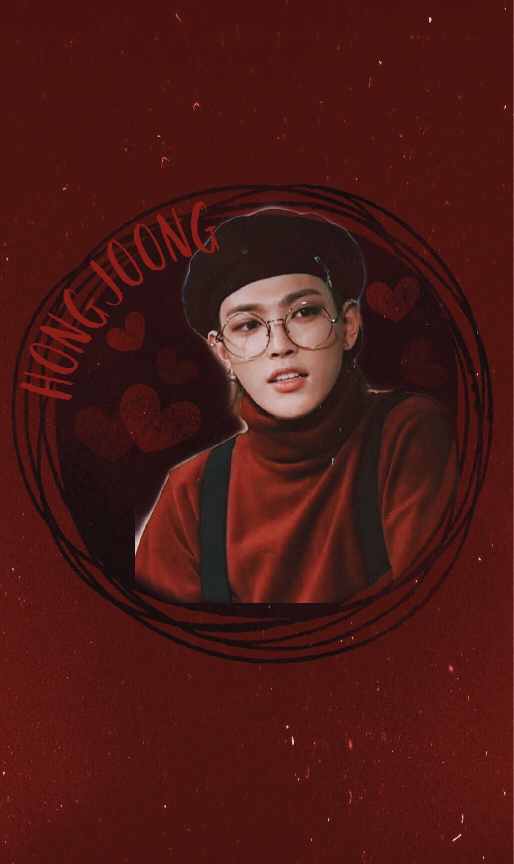A red and black themed wallpaper of Hongjoong - Profile picture