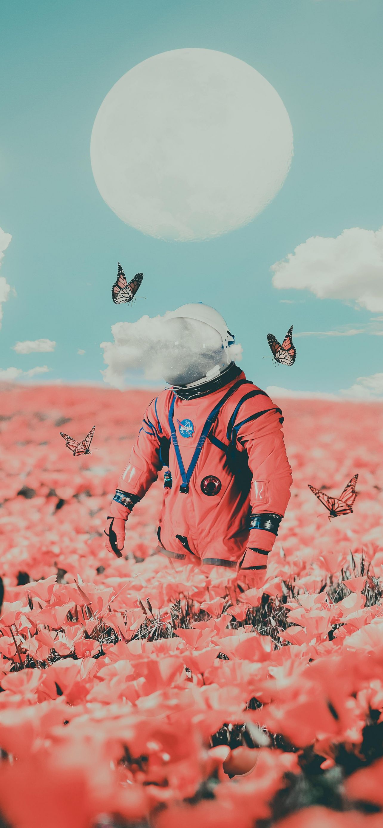 Astronaut Wallpaper 4K, NASA, Flower garden, Fantasy