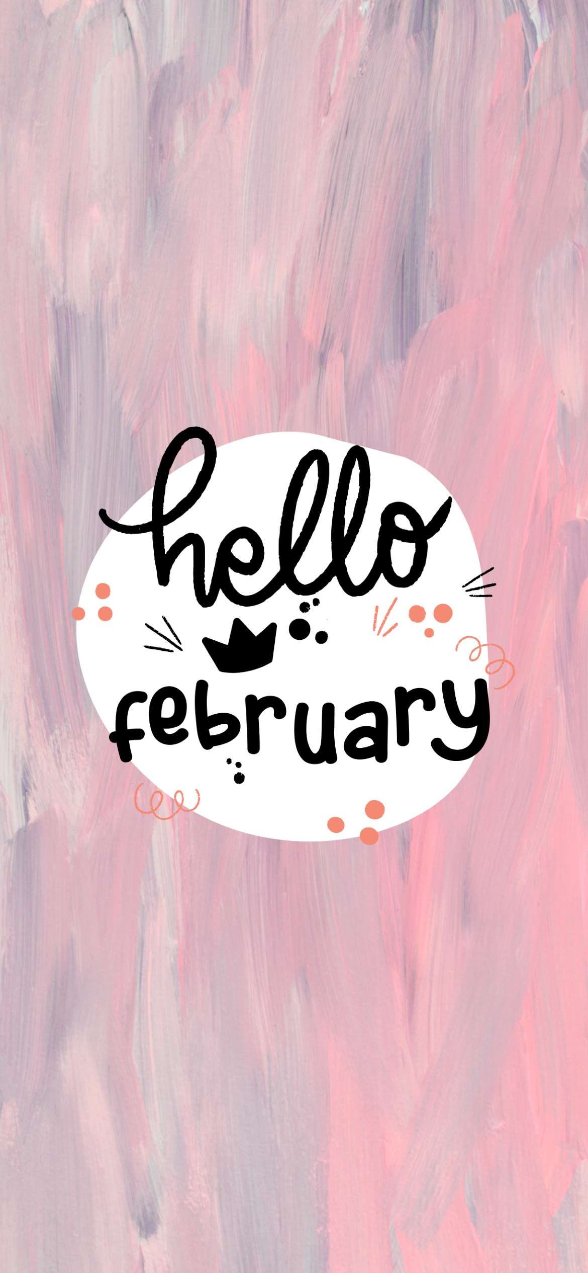 A pink background with the word hello february - Calligraphy, February