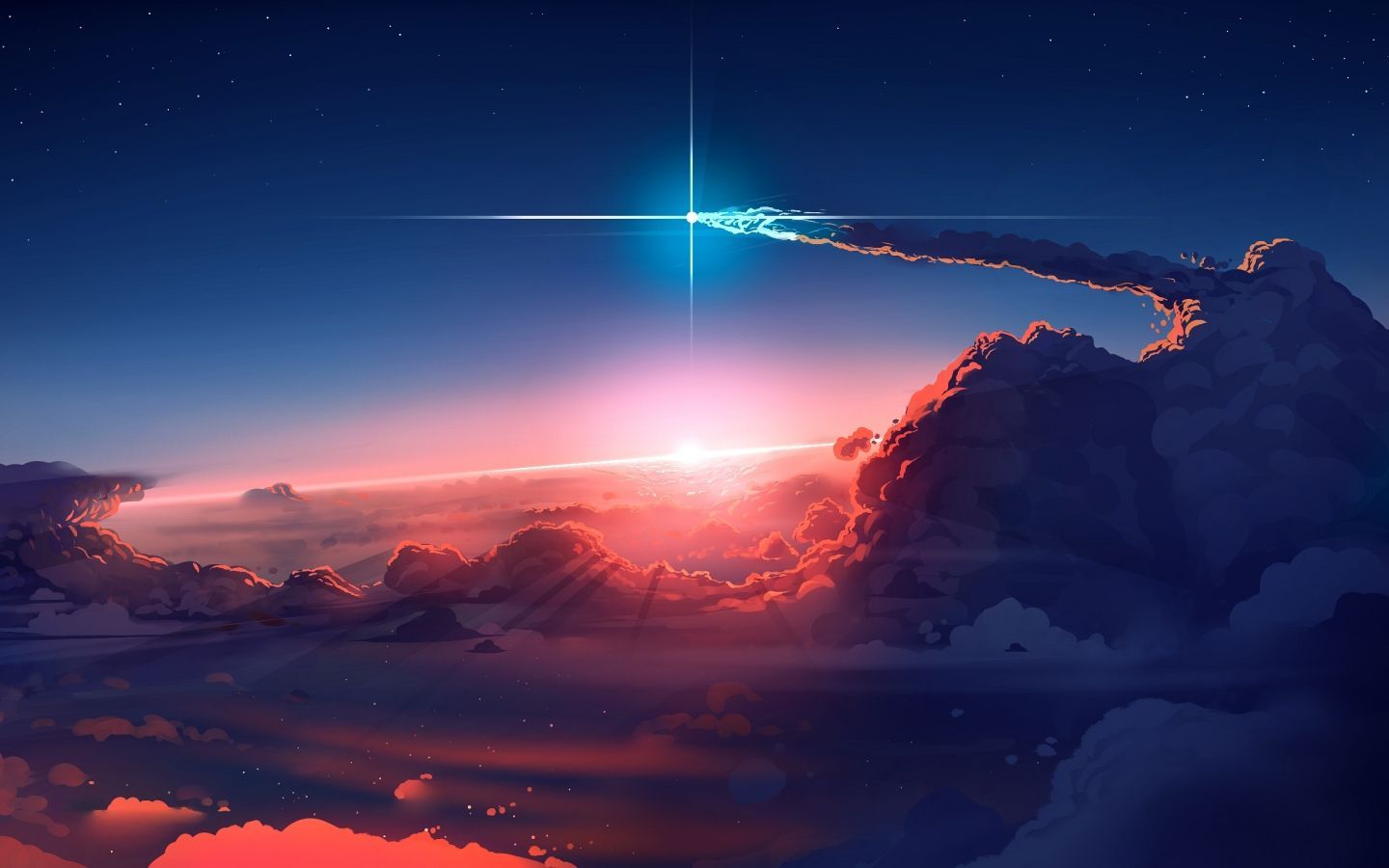 A painting of the sun setting over some mountains - 1440x900, landscape
