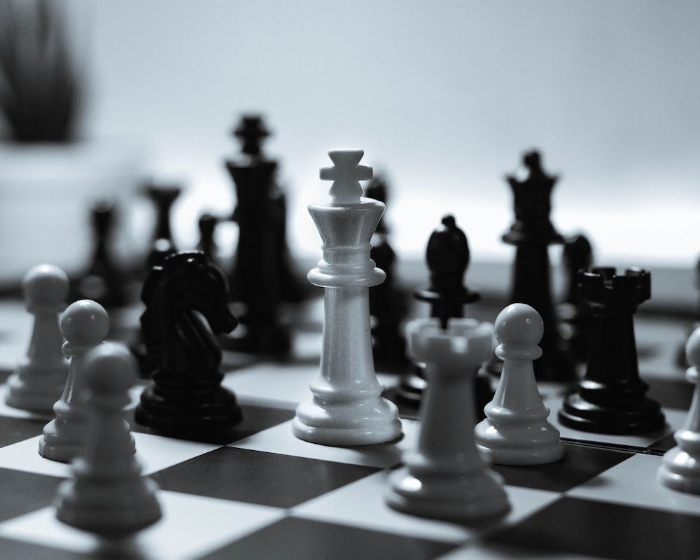 A chess board with a black and white king and rook. - Chess