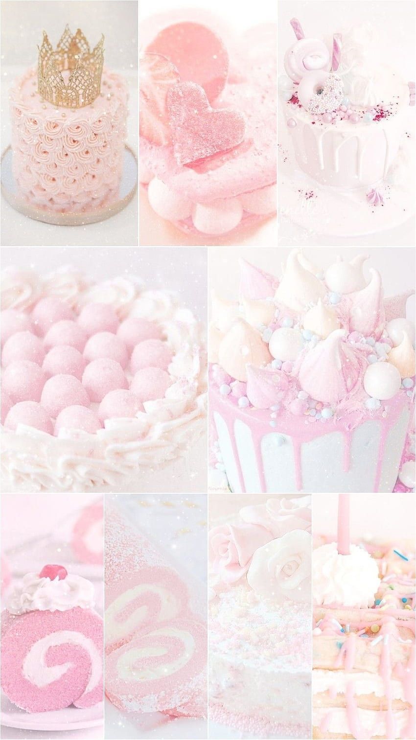 Aesthetic pastel pink and white birthday cakes and desserts. - Cake