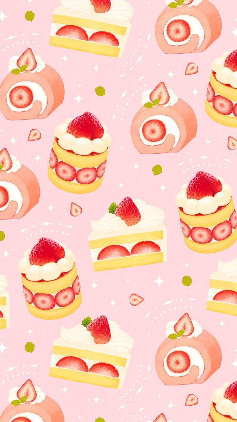 Cake, cute, heart, pink, strawberry, tumblr, HD phone wallpaper