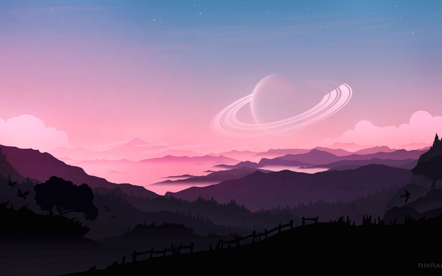 1920x1200 wallpaper of a planet in the sky over a mountain range - 1440x900