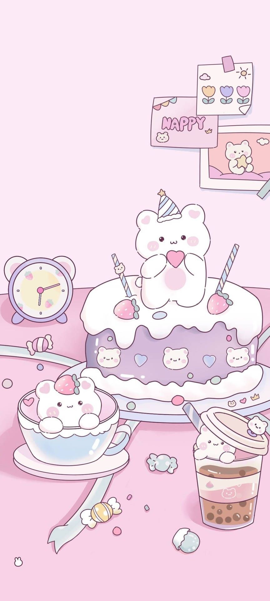 Download Cake And Tea Soft Aesthetic Wallpaper