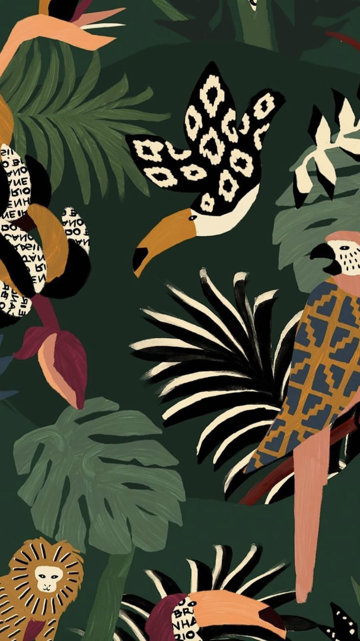 A pattern of a jungle with animals and plants - Jungle