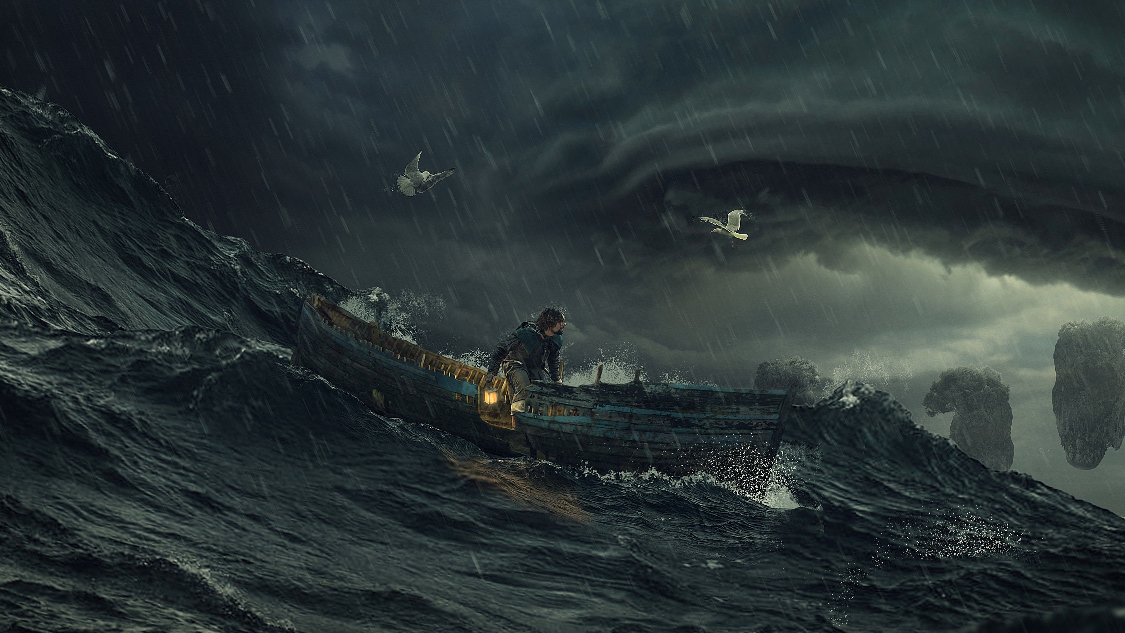 A man in a boat in the middle of a storm - Storm