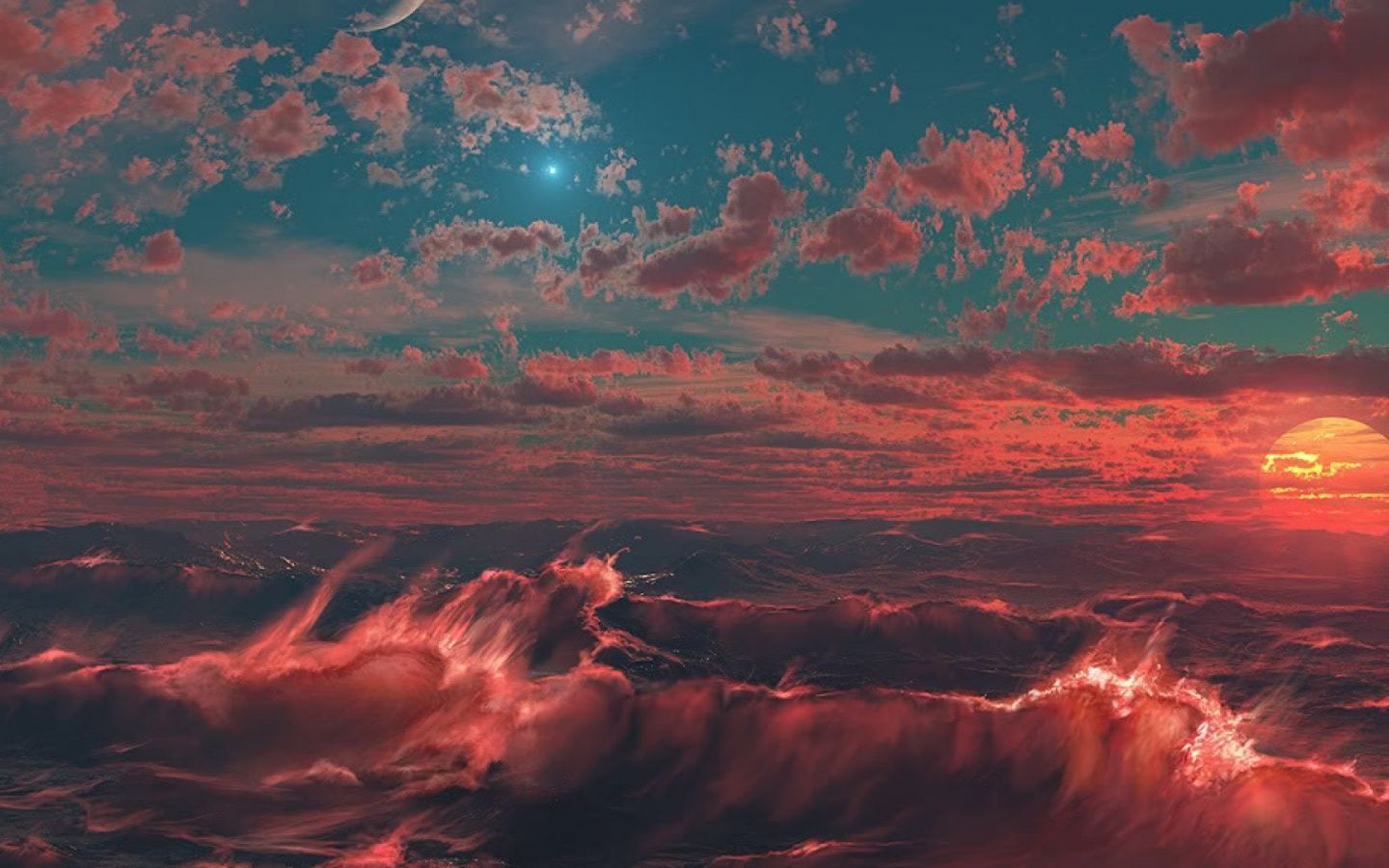 A red sunset over a body of water - 1440x900