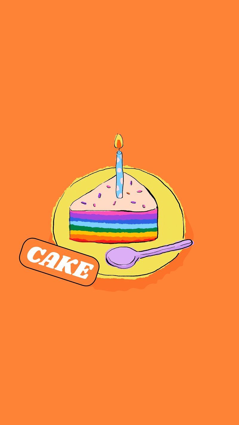 A slice of cake with rainbow frosting and an orange background - Cake