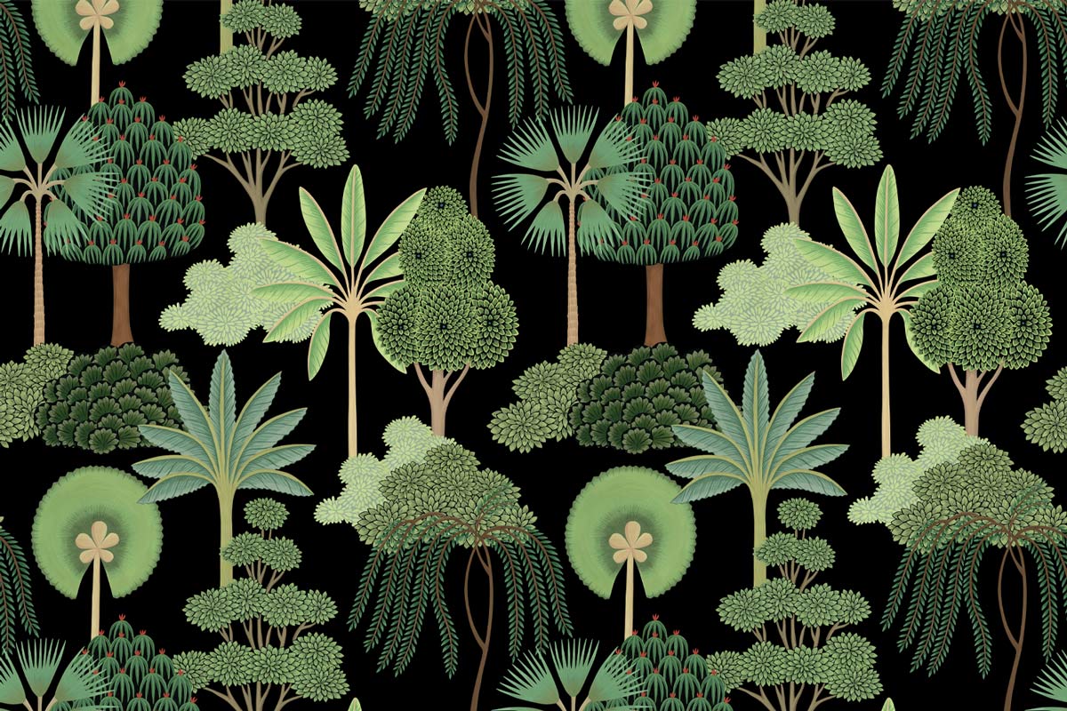 A pattern of trees and plants on black - Jungle